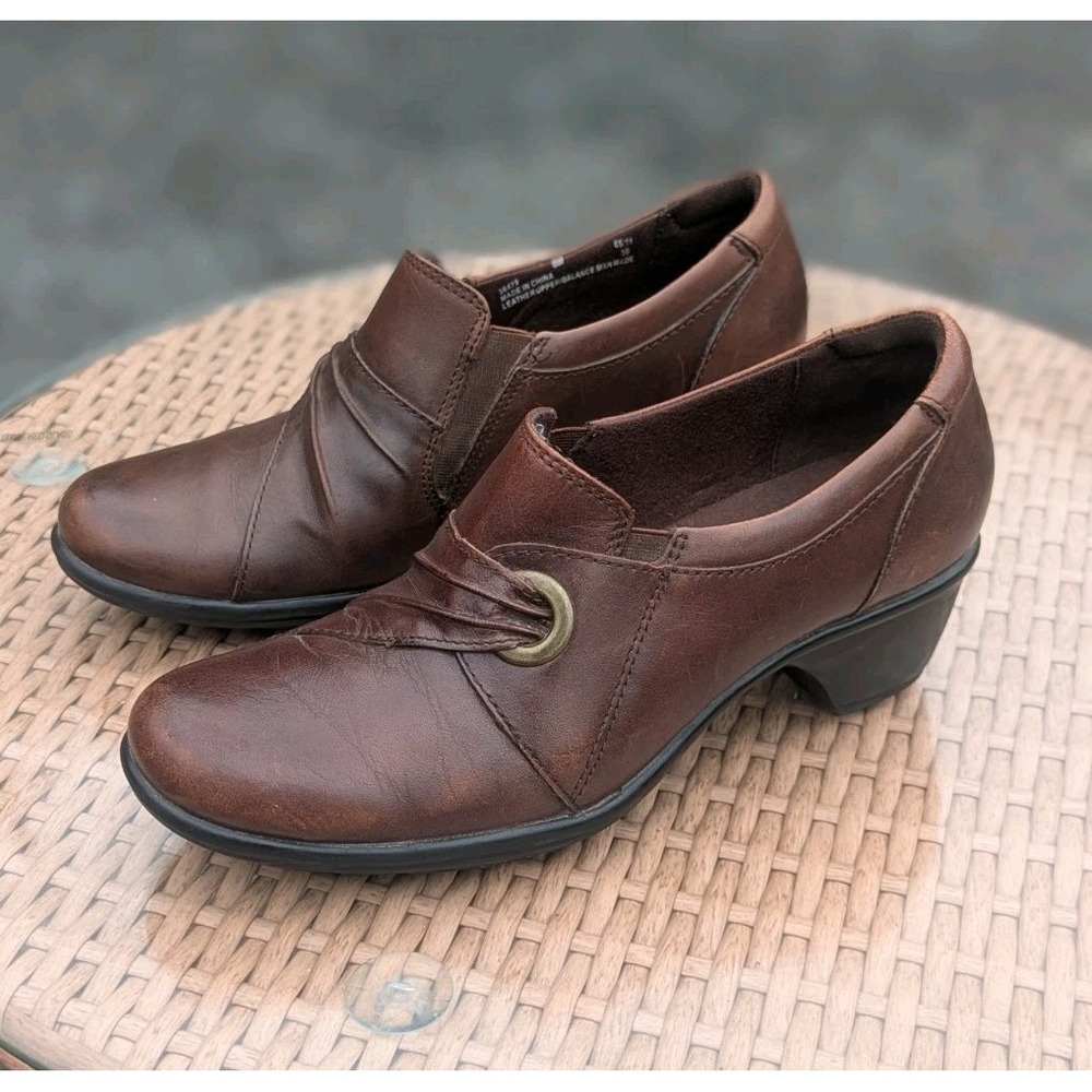 Dark Academia Brown Leather Mary Jane Heels Clarks Bendables Women's 8 M